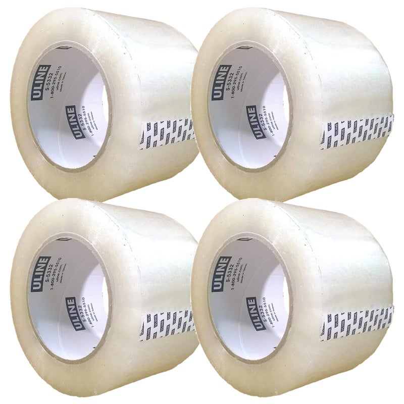 ULINE Packing Tape, 3 Inch X 110 Yard 2.6 Mil Crystal Clear Industrial Plus Tape by Uline, Pack of 4 - Image 1